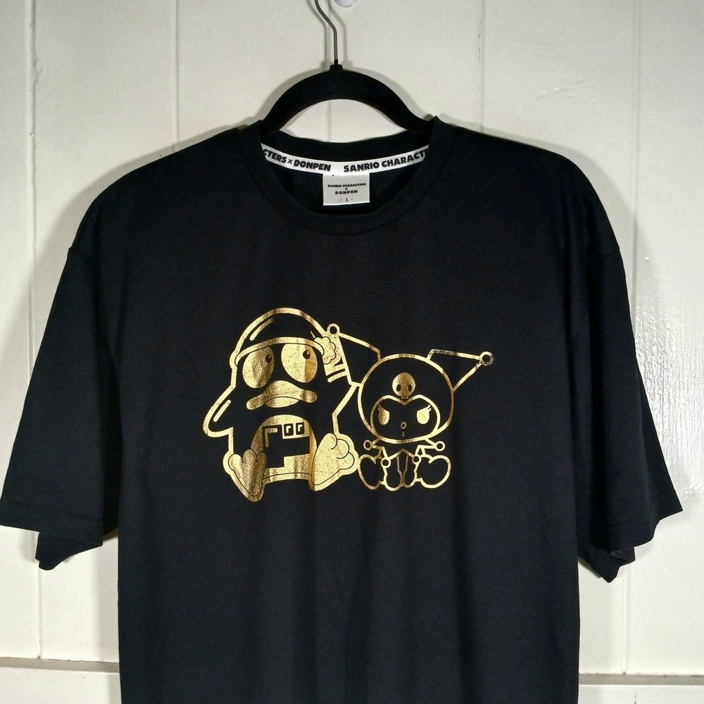 Sanrio Characters x Donpen Kuromi Gold Foil Graphic T-Shirt Black Large
